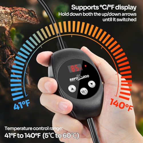 REPTI ZOO Reptile Light Fixture Dimming Thermostat Combo Pack, 5.5 Inch Deep Dome Lamp Fixture Max 100W, PID Reptile Thermostat Temperature Controller for Reptile Heat Lamp Bulb - size: 5.5 Inch