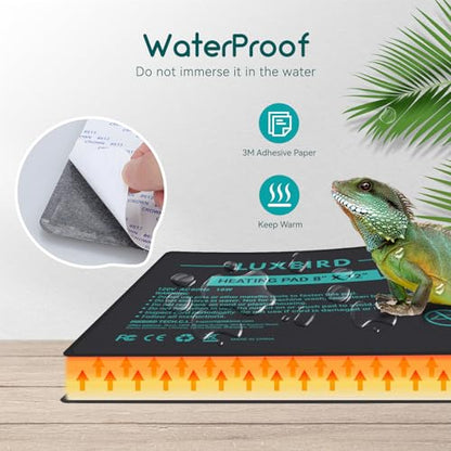Luxbird Reptile Heating Pad 8x12 Inch with Dual Output Reptile Thermostat LB-2SC Combo Set Under Tank Terrarium Heating Mat for Turtles, Lizards, Frogs, and Other Reptiles