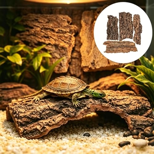 4PCS Reptile Cork Bark, Natural Cork Terrarium Background Reptile Climbing Mat Habitat Decor for Turtles, Lizards, Bearded Dragons, Chameleons