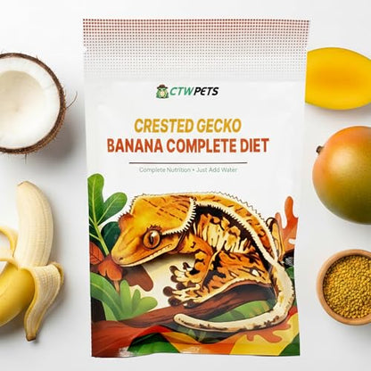 CTWPets Crested Gecko Banana Complete Diet – Premium Fruit & Protein Powder Food, Just Add Water, Complete Nutrition for Crested Geckos & Fruit-Eating Reptiles – Includes Feeding Spoon, 3 oz (3oz)