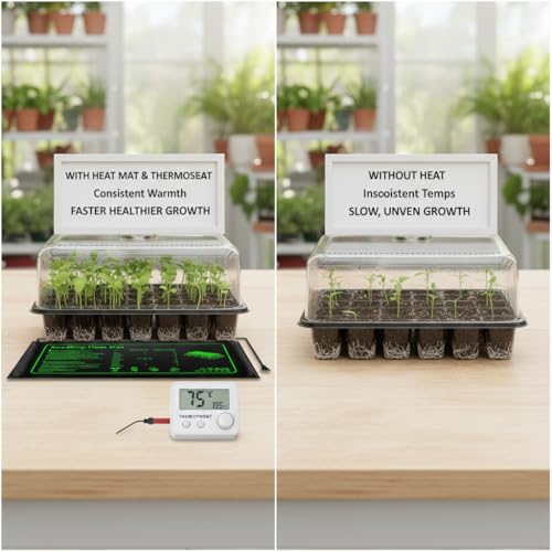 2 Pack Seedling Heat Mat with Thermostat Controller & Timer for Plants Seed Starting, Temp-Adjustable Waterproof 10"x 20" Warming Mat for Seed Germination, Indoor Growing, Hydroponic, Greenhouse - size: 10×20"-2P--Adjustable