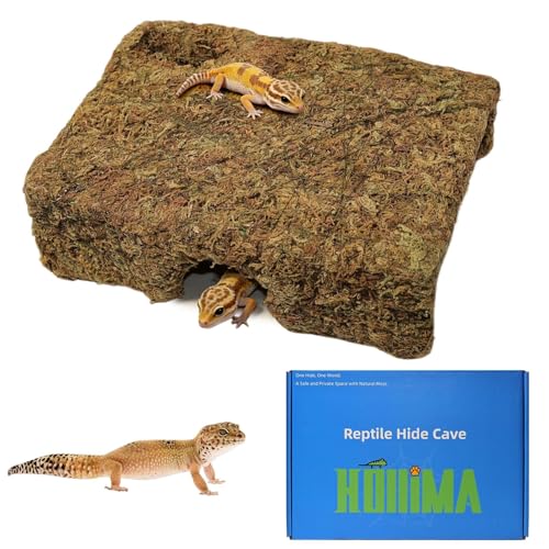 M Size Yellow Moss Cave Hide, Reptile Shelter for Gecko Snake | Moss-textured yellow finish, Supports shedding cycles, Handcrafted durability - color: M Yellow