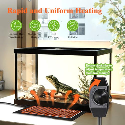 Reptile Heat Pad, 12x8 Inches, Adjustable Temperature Control, 16W, for 30-40 Gallon Tanks (M, with Adjust Knob) - size: M