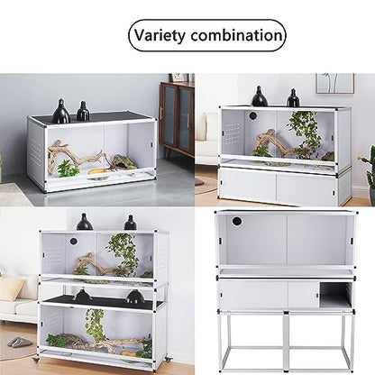 Stackable PVC Reptile Enclosure 40''x16''x16'' ToxiRium Space Efficient Large Reptile Tanks 44 Gallons for Bearded Dragon Gecko Lizard Snake, Wide Vivarium with Sliding Doors Lock-2pcs with spacers