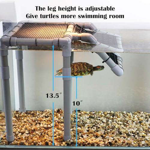 Large Turtle Basking Platform for Aquatic Turtles, Sturdy Standing Turtle Dock with Non-Slip Ramp, Red Ear Slider Tank Accessories for 25/29/40/55 Gal, Gray/Black - size: Basking Platform 10.8" W × 7.7" D