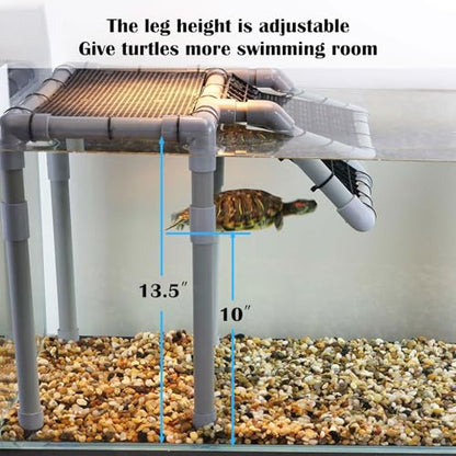 Large Turtle Basking Platform for Aquatic Turtles, Sturdy Standing Turtle Dock with Non-Slip Ramp, Red Ear Slider Tank Accessories for 25/29/40/55 Gal, Gray/Black - size: Basking Platform 10.8" W × 7.7" D