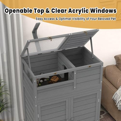 Wooden Tortoise Habitat with Storage and Wheels, Large Turtle Enclosure Cage with Lamp Holder & Easy-Clean Tray, Tortoise Enclosure Indoor & Outdoor, Reptile Enclosure with for Gecko, Lizard, Snake