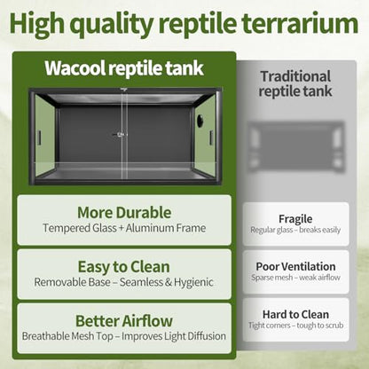 Wacool Terra 120 Gallon Reptile Tank, Large Terrarium for Bearded Dragons, Snakes, Leopard Geckos, Sliding Door & Top Ventilation, 48" x 24" x 24" Easy-to-Maintain Reptile Enclosure - size: 120 gallon