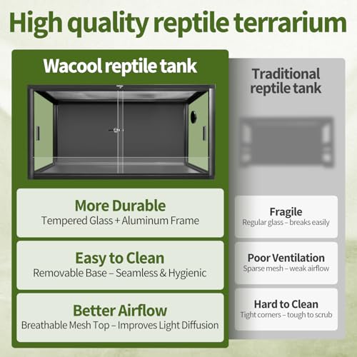 Wacool Terra 68 Gallon Reptile Tank, Large Terrarium for Bearded Dragons, Snakes, Leopard Geckos, Sliding Door & Top Ventilation, 48" x 18" x 18" Easy-to-Maintain Reptile Enclosure - size: 68 gallon