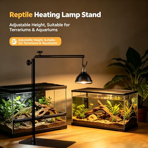 BETAZOOER Reptile Lamp Stand Adjustable 15-31 Inch Floor Light Holder Lamp Hanging Bracket Metal Support for Reptile Glass Terrarium Heating Light - size: Small (Pack of 1)