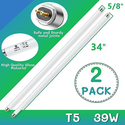 T5 UVB Reptile Light 39W 5.0,UVA UVB Light Bulb for Reptiles,2 Pack Reptile UVB Lamp Tube for Bearded Dragon - size: 2 pack T5 Tube-39W 5.0