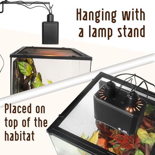 Reptile Dual Light Fixture 2 in 1 Deep Dome Lamp Hood, Reptile Heat Lighting Lamp Fixture with Individual On/Off for Reptile Glass Terrariums Suitable UVB UVA Bulb (L) - size: L