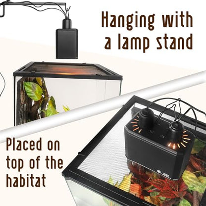 Reptile Dual Light Fixture 2 in 1 Deep Dome Lamp Hood, Reptile Heat Lighting Lamp Fixture with Individual On/Off for Reptile Glass Terrariums Suitable UVB UVA Bulb (L) - size: L