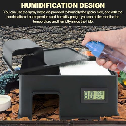 Reptile Humid Underground Cave Viewing Hide,with a Humidification Groove Equipped with a Temperature and Humidity Dish,Lizards,Corn Snake,Leopard Gecko Hideout Reptile Habitat Tank Enrichment.