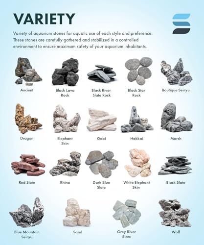 Natural Slate Stone for Aquariums, Fish Tanks, Terrariums, Aquascaping and Amphibian Enclosures, Mix of Large and Medium Size Rocks - by SubstateSource (5 Pounds, Black River)
