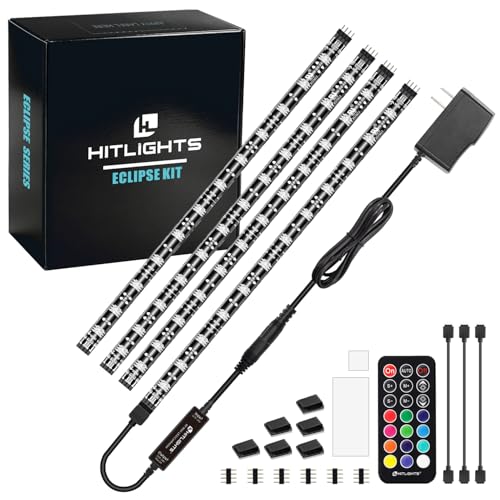 HitLights LED Strip Lights, 4 Pre-Cut Waterproof RGB Small LED Light Strip Kit Dimmable Color Changing SMD 5050 LED Tape Light with RF Remote, UL-Listed Power Supply and Connectors for TV Bedroom Home - size: 4 X1.0FT (IP65)