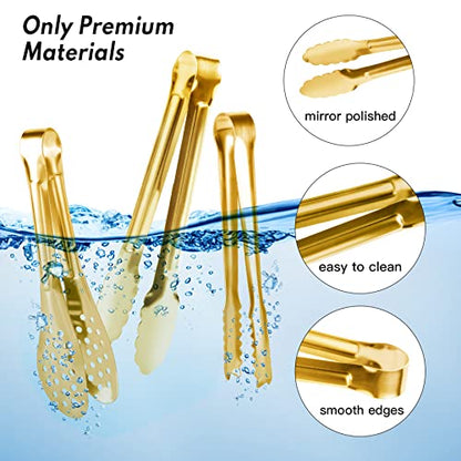 12 Pack Gold Premium Small Serving Tongs, Dmoera Mini Stainless Steel Appetizer Tongs, 5 Inch(12.7cm) - size: 5.1 inch