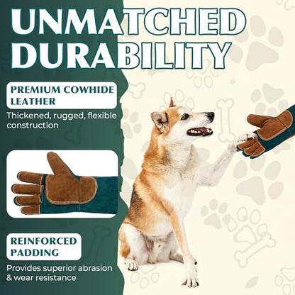 HANDLANDY Animal Handling Gloves, Bite-Proof, Scratch-Resistant, Pet Gloves for Dogs, Cats, Falconry, Gardening - color: Emerald Green, size: 24 Inches