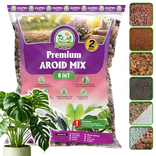 DUSPRO 8in1 Aroid Potting Mix Pre-Mixed Indoor Potting Soil for Aroid Plants, Chunky Soil Mix for Indoor Plants with Pine Bark,Pumice, Coir, Coco Chips, LECA,Perlite, Zeolite,Worm Castings 2QT - color: Aroid Potting Mix, size: 2 Quarts