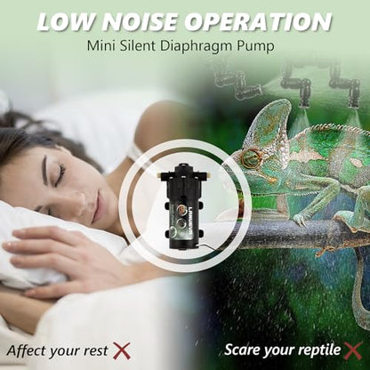 LANUEVA Reptile Humidifier, Quieter Mister Fogger for Terrarium with 4 Single Misting Nozzle + 2 Double Misting Nozzle, Automatic Spray System for Chameleon, Lizard, Snake, Frog (Pump without Timer) - size: Pump without Outlet Timer