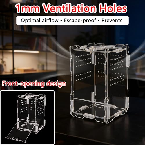 21-in-1 Jumping Spider Enclosure Kit, Acrylic Terrarium with Front Door & Magnetic Feeder, Complete Accessories Set for Jumping Spider, Tarantula, Praying Mantis, Reptile Habitat, 360° View