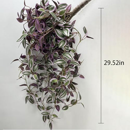 2Pcs 29.5" Artificial Wandering Jew Plants Faux Hanging Eyebrow Vine Purple Realistic Silk Fake Eyebrow Leaves Flowers for Home Office Wall Indoor Outdoor Garden Party Decoration