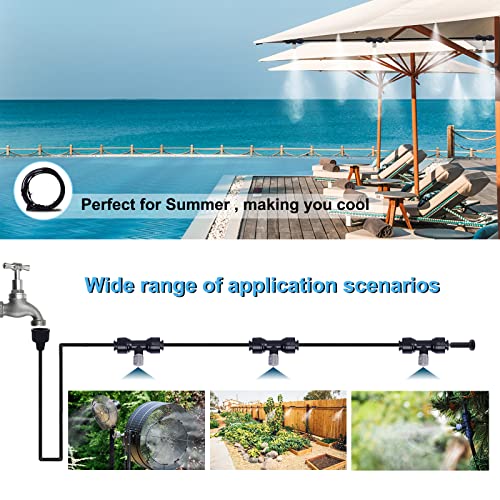 Fogalnd Patio Misting System : Outdoor Misting System 49ft Misting Cooling System with 16pcs 0.024" Orifice Thread Stainless Steel Misting Nozzle for Garden Greenhouse Gazebo - size: 0.024" Orifice/49FT