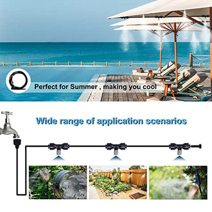 Fogalnd Patio Misting System : Outdoor Misting System 49ft Misting Cooling System with 16pcs 0.024" Orifice Thread Stainless Steel Misting Nozzle for Garden Greenhouse Gazebo - size: 0.024" Orifice/49FT