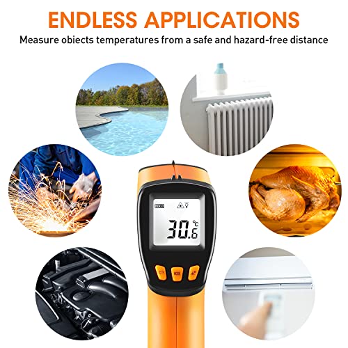 Infrared Thermometer Gun -58°F to 1022°F, Non-Contact Laser Thermometer with LCD Display, Temperature Measurement Gun for Cooking, BBQ, Oven, Adjustable Emissivity - color: -58°F~1022°F