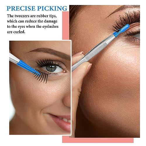 Honoson 3 Pieces Rubber Tipped Tweezers for Crafting Set - PVC Coated Flat, Straight & Bent Tips Stamps, Beads, Jewelry(Blue) - color: Blue
