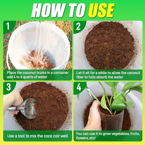 Coco Coir Brick for Plants-6 Pack Premium Coconut Bricks, 100% Organic Peat Moss, Fiber Coconut Husk for Planting, Gardening, Potting Soil Substrate - size: 6pcs