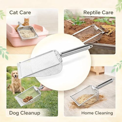 Cat Litter Scoop Stainless Steel, Rustproof Shovel with Hook, Easy to Clean and Hang - Durable Material, Fine Holes for Efficient Waste Removal, Ideal for Cats and Reptiles