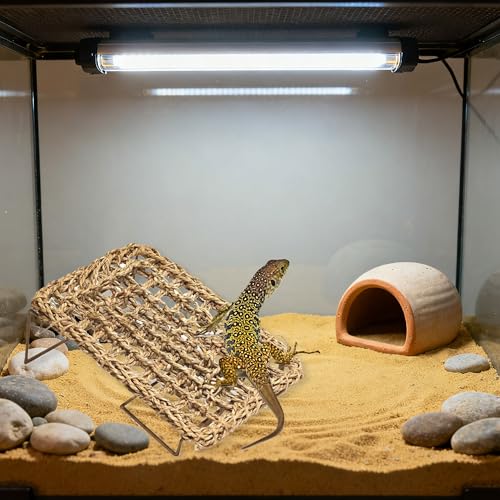 Bearded Dragon Hammock & Reptile Bed - Adjustable Basking Platform with Metal Legs, Tank Accessories for Lizard, Gecko, Snake, Hermit Crab Habitat (Nature, Rectangle)
