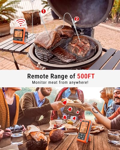 TempPro TP826 500FT Wireless Meat Thermometer, Dual Meat Probe Cooking Thermometer with HI/Low Alert, Food Grill Temperautre Probe for BBQ, Smoker, Oven, Grilling Gift (Previously ThermoPro) - size: Two Probes