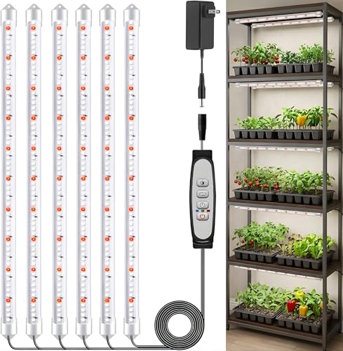 SDOVUERC 16'' 6 Bars Grow Light Strips for Indoor Plants with Auto ON/Off Timer 6/12/18H, 5 Dimmable Levels for Shelves Plant Growing(Pack 1) - color: 6 Bars, size: 1 Pack