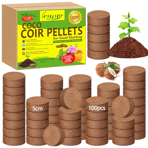 Legigo 100 Pcs 50mm Coco Coir Pellets Seed Starter Soil Mix- Organic Coconut Coir Potting Soil Pods for Seedling, Coco Peat Soil Discs for Indoor & Outdoor Plants Bonsai Herbs Vegetables and Flowers - color: 50mm