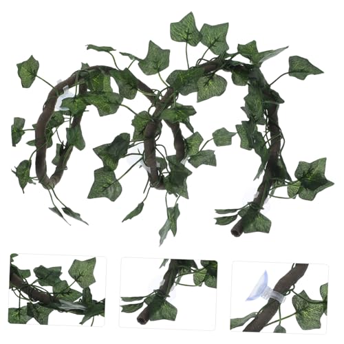 Hemoton Jungle Vines Rattan Strip for Reptiles Flexible Artificial Leaf Decor with Suction Cups for Lizard Frog Snake Habitats with Leaf Green