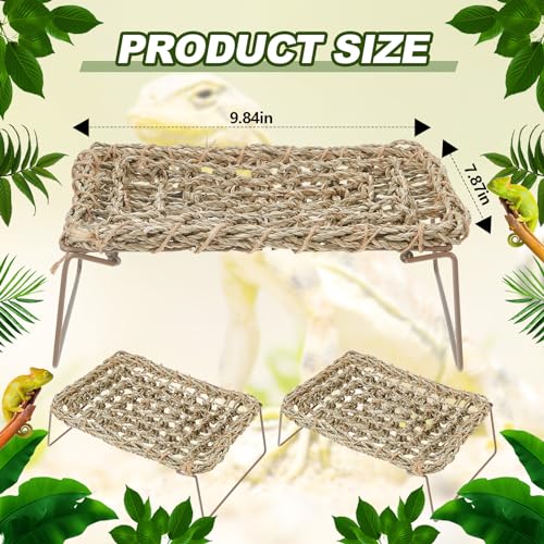 Soaoo 2 Pcs Bearded Dragon Hammock Lizard Reptile Tank with Metal Legs Collapsible Rectangle Bed Gecko Climbing Accessories for Habitats Small Animals Snake Iguana Amphibian Hermit Crab