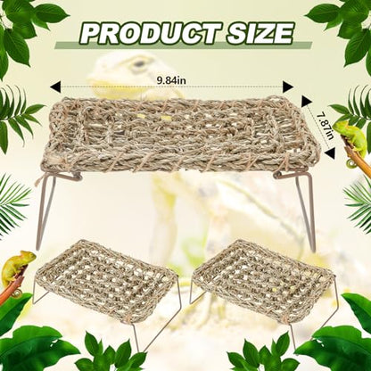 Soaoo 2 Pcs Bearded Dragon Hammock Lizard Reptile Tank with Metal Legs Collapsible Rectangle Bed Gecko Climbing Accessories for Habitats Small Animals Snake Iguana Amphibian Hermit Crab