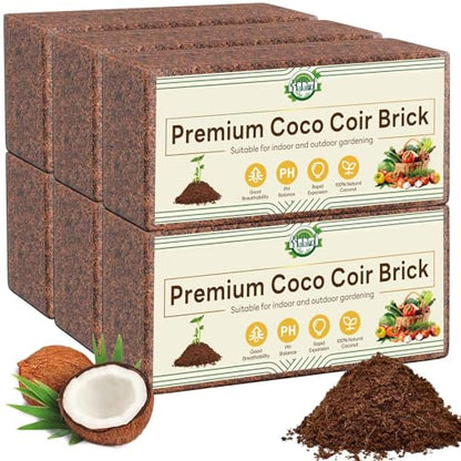 Halatool 6 Pcs Organic Coconut Coir Bricks for Plants, Compressed Coco Coir Brick Coconut Fiber Substrate with Low EC & pH Balance, High Expansion Coco Peat Seed Starter Garden Soil for Planting - color: 6 Pack