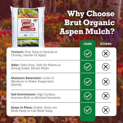 Brut Organic Aspen Mulch 10 QT – Natural Moisture Retainer & Root Protector – Odor-Free, Nutrient-Rich Bark Mulch for Landscaping, Garden Beds & Potted Plants - size: 10 QT