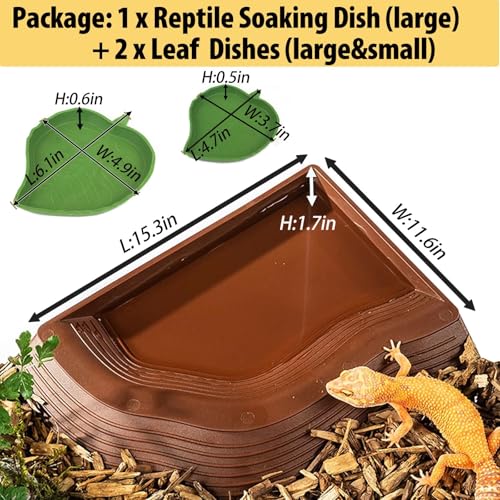 3PCS Tortoise Water Bowl With Ramp - Leaf Food and Water Dish, Turtle Pool, Reptile Bathing Pool, Soaking Dish - Aquarium Habitat Accessories Large - size: Large