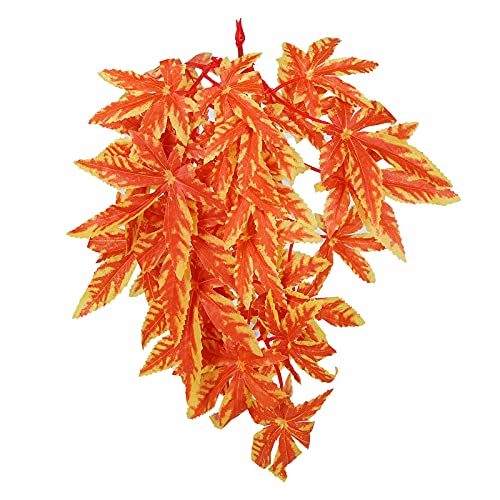 Artificial Reptile Plants, Artificial Plastic Plant, Lifelike Plastic Plant, Hanging Leaves, Decoration with Suction Cup for Reptiles, Terrarium, Aquarium (T-007 Orange)