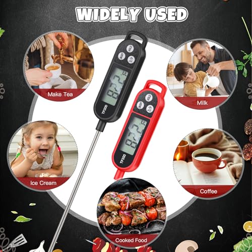 Copkim 6 Pcs Meat Food Thermometer Food with Probe Water Liquid Instant Read Digital Thermometer Kitchen Cooking Supplies for Cooking BBQ Milk Yogurt (Red,Black) - color: Red, Black