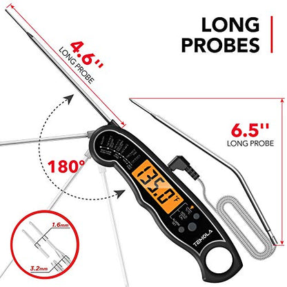 TEMOLA Meat Thermometer, Instant Read Food Thermometer for Cooking, Digital Food Thermometer with LCD Backlight for Candy Fry Grill BBQ Liquids, Kitchen Oven Safe Dual Probe 2 in 1 Thermometer - color: Black