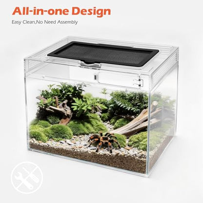 AZV Reptile Tank Starter Kit,8 Piece Escape Proof Hermit Crab Cage Small | All In One Lizard Terrarium,Multi-Vent Compatible Gecko Habitat,Clear PC Material Frog Enclosure,Easy-Clean Waterproof Base - size: Small(12*9*7IN)