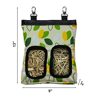 Guinea Pig Hay Feeder, Hanging Rabbit Hay Feeder Bag for Guinea Pigs Bunnies Chinchillas. M, Green Leaves - color: Greenleaves