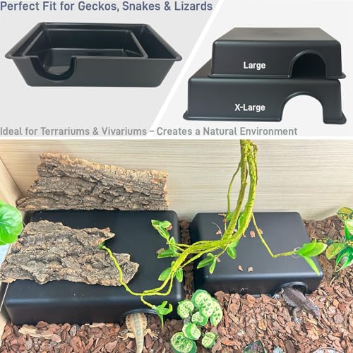 12in Durable Large Reptile Hide, Ball Python Hide, Leopard Gecko Hide, Bearded Dragon Hide, Easy to Clean Reptile Hides Cave for Tank, Snake Hide Large Enclosure (12" x 8.3" x 2.8" X-Large) - size: X-Large