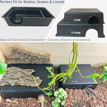 2 Pcs Durable Reptile Hide Box, Ball Python Hide, Leopard Gecko Hide, Bearded Dragon Hide, Easy to Clean Reptile Hides Cave for Tank, Snake Hide Enclosure (9.45" x 6.89" x 2.17" Large) - size: Large (2-Pack)