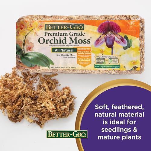 Better-Gro Premium Grade Orchid Moss - 100% Natural, Imported Sphagnum Moss for Orchids, Ferns, and Hostas, Excellent for Hanging Baskets and Propagating Plants - 190 Cubic Inches - size: 190 cu. in.